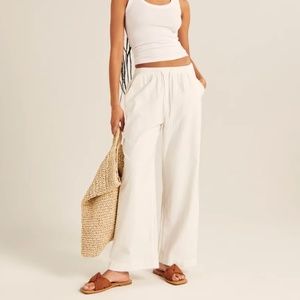 Linen-Blend Pull-On Wide Leg Pant